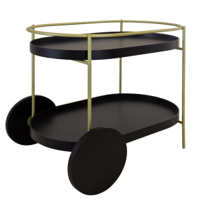 Carrinho Bar Ornatto Tampos Laca Preto Estrutura Gold e Recouro Preto
