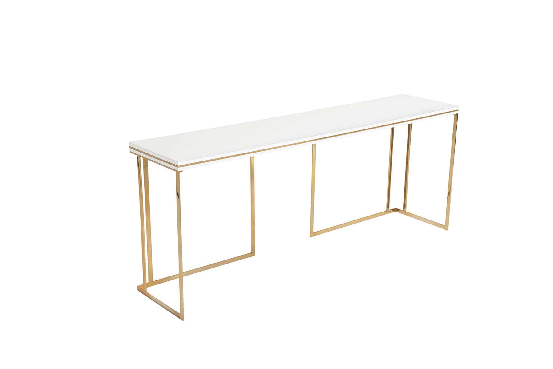 Aparador Kelvin 2mts pintura do tampo e do vidro branco metal gold (fundo branco)