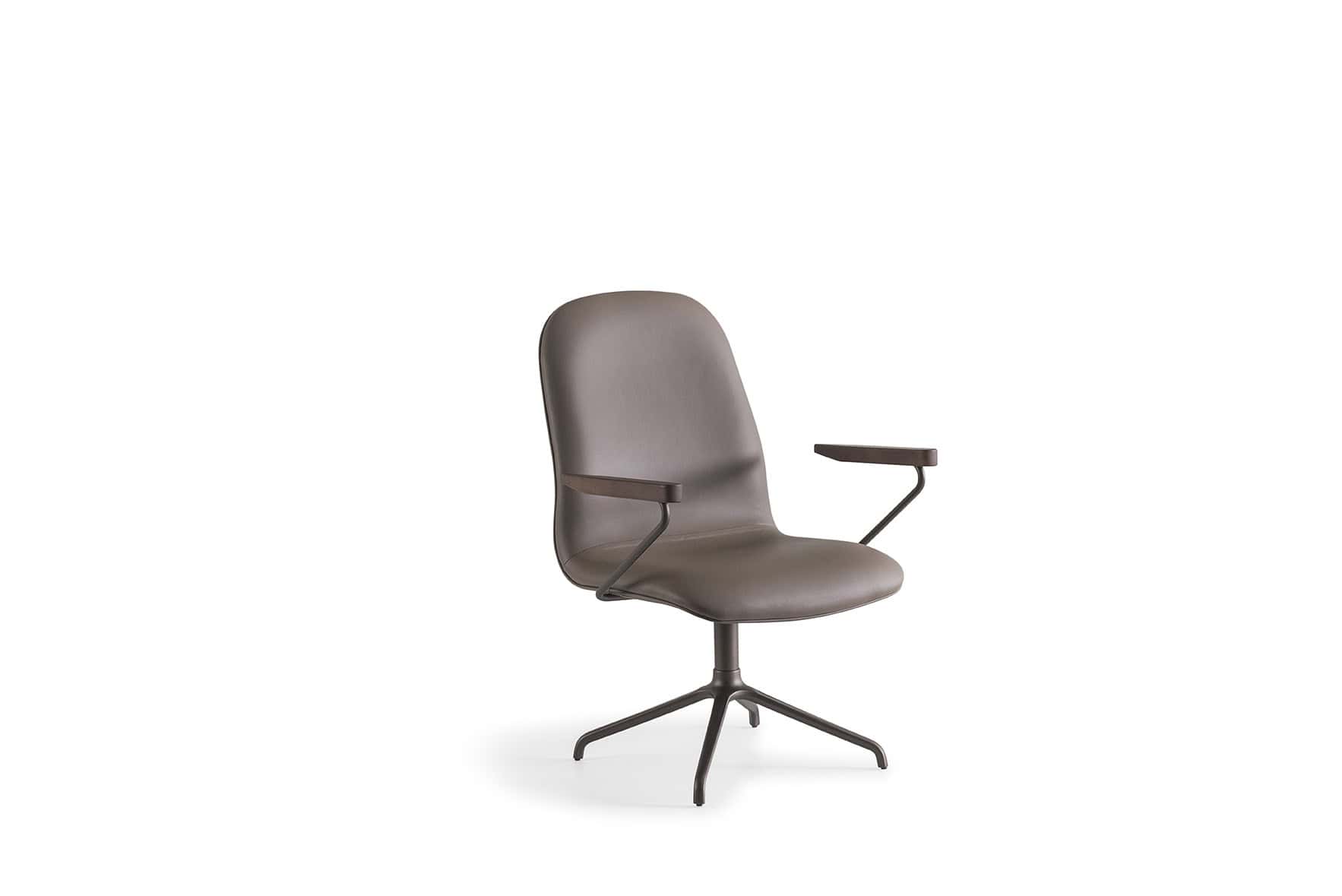 Cadeira Miranda Base 04 hastes, fixa, alumínio pinta. automo CN013 Braços Nogueira Base HS07F(3)