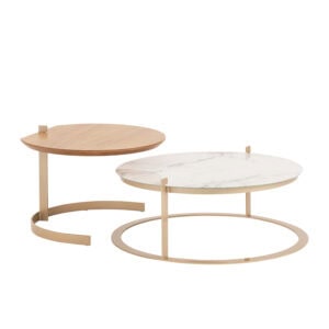 Mesa Centro Axis MCAX40CM Ouro Castanho. Mesa Centro Aro MCA31VC Ouro Impresso Carrara (1)