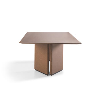 MJZ242ECM – Mesa Jantar Zoe – Tampo MDF 25mm Lâmina de Cinamomo Noggueira – Base em MDF estofada FA048 – Detalhe Inferior da Base Preto Fosco...